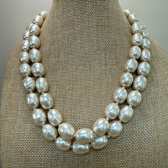 Chicos Vintage Faux Baroque Pearl Necklace & Earrings Set, Grandma Pearlcore - Picture 9 of 12